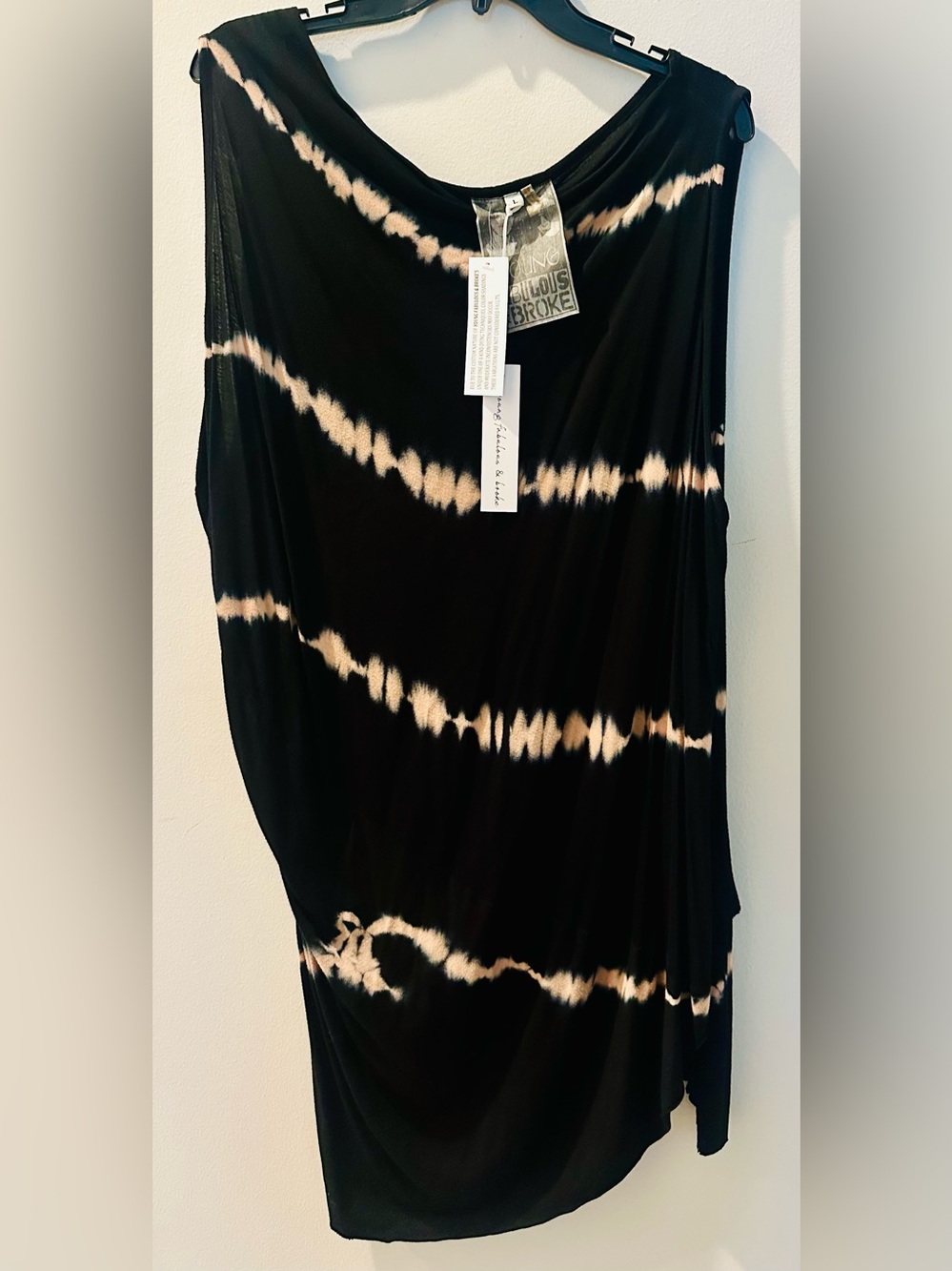 YOUNG FABULOUS & BROKE black and beige tie-dye sleeveless dress/tunic, Size L